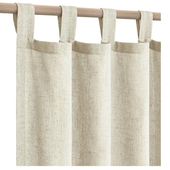 Koufall Tab Top Linen Blend in Natural Tan Color Curtains 51 x 62 - Picture 1 of 15